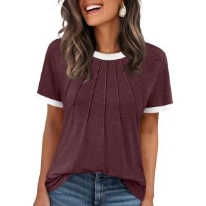 imageAUTOMET Womens Shirts Short Sleeve Tops Business Casual Tee Spring Summer Clothes Trendy Fashion Dressy Blouses Outfits 2025Winered