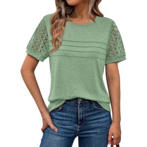 imageAUTOMET Womens Short Sleeve Shirts Dressy Lace Summer Tops 2025 Spring Trendy Casual TShirts Cute Work Outfits BlousesLight Green
