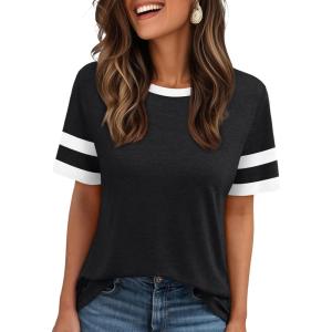 imageAUTOMET Womens Short Sleeve Shirts Summer Tops Spring Trendy Fashion Tees Casual Dressy Crewneck Clothes Basic Outfits 2025Black