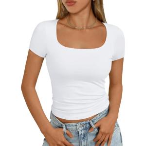 imageAUTOMET Womens Short Sleeve T Shirts Double Lined Square Neck Going Out Crop Tops Summer Cute Clothes Basics TeesWhite