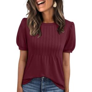 imageAUTOMET Womens Tops Short Sleeve TShirts Blouses Dressy Casual Business Puff Pleated Summer Fashion 2025 Basic Comfy ClothesWinered