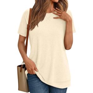 imageAUTOMET T Shirts Short Sleeve Crewneck Tees for Women Trendy Lightweight Soft Casual Summer Tops Clothes 2025Apricot