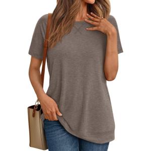 imageAUTOMET T Shirts Short Sleeve Crewneck Tees for Women Trendy Lightweight Soft Casual Summer Tops Clothes 2025Coffee Grey