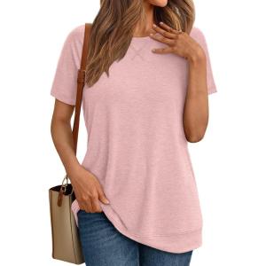 imageAUTOMET T Shirts Short Sleeve Crewneck Tees for Women Trendy Lightweight Soft Casual Summer Tops Clothes 2025Pink