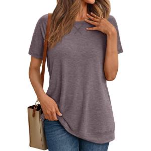imageAUTOMET T Shirts Short Sleeve Crewneck Tees for Women Trendy Lightweight Soft Casual Summer Tops Clothes 2025Rose Taupe
