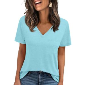 imageAUTOMET T Shirts for Women Short Sleeve Shirts V Neck Plus Size Summer Tops Casual Beach Vacation Outfits Clothes 2025Aqua