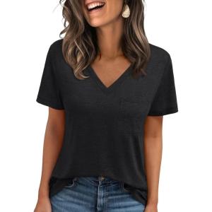 imageAUTOMET T Shirts for Women Short Sleeve Shirts V Neck Plus Size Summer Tops Casual Beach Vacation Outfits Clothes 2025Black