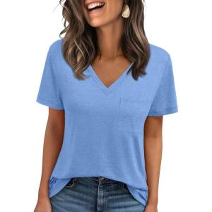 imageAUTOMET T Shirts for Women Short Sleeve Shirts V Neck Plus Size Summer Tops Casual Beach Vacation Outfits Clothes 2025Skyblue