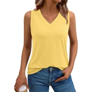 imageAUTOMET Tank Top Women Summer 2025 Casual Spring V Neck Sleeveless Tee Shirt Basic Trendy Beach Vacation Outfits ClothesYellow
