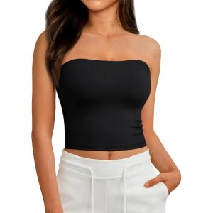 imageAUTOMET Tube Tops Strapless Crop Tops Basic Backless Sleeveless Bandeau Going Out Cute 2025 Summer ClothesBlack