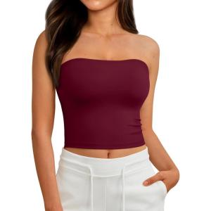 imageAUTOMET Tube Tops Strapless Crop Tops Basic Backless Sleeveless Bandeau Going Out Cute 2025 Summer ClothesBurgundy