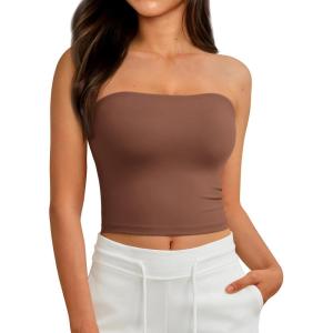 imageAUTOMET Tube Tops Strapless Crop Tops Basic Backless Sleeveless Bandeau Going Out Cute 2025 Summer ClothesCoffee