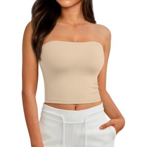 imageAUTOMET Tube Tops Strapless Crop Tops Basic Backless Sleeveless Bandeau Going Out Cute 2025 Summer ClothesKhaki