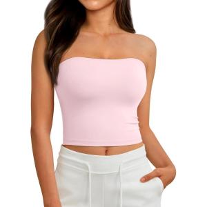 imageAUTOMET Tube Tops Strapless Crop Tops Basic Backless Sleeveless Bandeau Going Out Cute 2025 Summer ClothesPink
