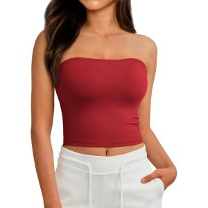 imageAUTOMET Tube Tops Strapless Crop Tops Basic Backless Sleeveless Bandeau Going Out Cute 2025 Summer ClothesRed