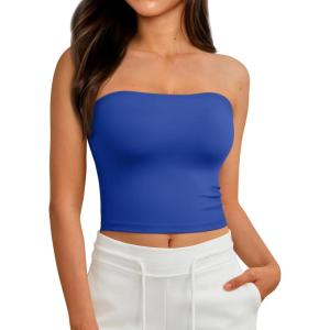 imageAUTOMET Tube Tops Strapless Crop Tops Basic Backless Sleeveless Bandeau Going Out Cute 2025 Summer ClothesRoyalblue