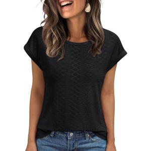 imageAUTOMET Womens Tops Short Sleeve TShirts Eyelet Embroidery Blouse Dressy Causal Spring Summer Fashion 2025 Trendy ClothesBlack