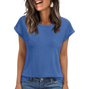 imageAUTOMET Womens Tops Short Sleeve TShirts Eyelet Embroidery Blouse Dressy Causal Spring Summer Fashion 2025 Trendy ClothesBlue