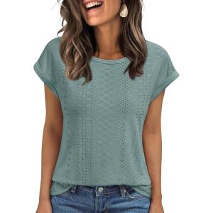 imageAUTOMET Womens Tops Short Sleeve TShirts Eyelet Embroidery Blouse Dressy Causal Spring Summer Fashion 2025 Trendy ClothesGreen