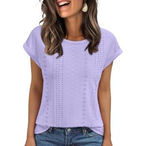 imageAUTOMET Womens Tops Short Sleeve TShirts Eyelet Embroidery Blouse Dressy Causal Spring Summer Fashion 2025 Trendy ClothesPurple