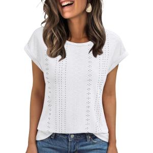 imageAUTOMET Womens Tops Short Sleeve TShirts Eyelet Embroidery Blouse Dressy Causal Spring Summer Fashion 2025 Trendy ClothesWhite