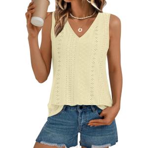 imageAUTOMET Women Summer Tank Top Eyelet Embroidery 2025 Vacation Sleeveless V Neck Loose Fit Shirt Spring Fashion Casual ClothesYellow