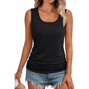 imageAUTOMET Womens Tank Tops 2025 Sleeveless Square Round Neck Ruched Spring Summer Tee Shirts Basic Outfits Trendy ClothesBlack