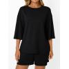 imageAUTOMET Womens Lounge Sets Two Piece Set Summer Outfits 2 Piece Pajama 34 Sleeve Oversized Tshirts Elastic Waist ShortBlack