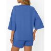 imageAUTOMET Womens Lounge Sets Two Piece Set Summer Outfits 2 Piece Pajama 34 Sleeve Oversized Tshirts Elastic Waist ShortBlue