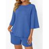 imageAUTOMET Womens Lounge Sets Two Piece Set Summer Outfits 2 Piece Pajama 34 Sleeve Oversized Tshirts Elastic Waist ShortBlue