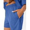 imageAUTOMET Womens Lounge Sets Two Piece Set Summer Outfits 2 Piece Pajama 34 Sleeve Oversized Tshirts Elastic Waist ShortBlue