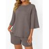 imageAUTOMET Womens Lounge Sets Two Piece Set Summer Outfits 2 Piece Pajama 34 Sleeve Oversized Tshirts Elastic Waist ShortCoffee