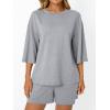 imageAUTOMET Womens Lounge Sets Two Piece Set Summer Outfits 2 Piece Pajama 34 Sleeve Oversized Tshirts Elastic Waist ShortGray