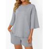 imageAUTOMET Womens Lounge Sets Two Piece Set Summer Outfits 2 Piece Pajama 34 Sleeve Oversized Tshirts Elastic Waist ShortGray