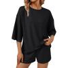 imageAUTOMET Womens Lounge Sets Two Piece Set Summer Outfits 2 Piece Pajama 34 Sleeve Oversized Tshirts Elastic Waist ShortBlack