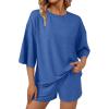 imageAUTOMET Womens Lounge Sets Two Piece Set Summer Outfits 2 Piece Pajama 34 Sleeve Oversized Tshirts Elastic Waist ShortBlue