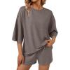 imageAUTOMET Womens Lounge Sets Two Piece Set Summer Outfits 2 Piece Pajama 34 Sleeve Oversized Tshirts Elastic Waist ShortCoffee