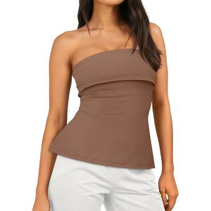 imageAUTOMET Going Out Tube Tops for Women 2025 Trendy Summer Off Shoulder Backless Cute Work Shirts Vacation Top Y2k OutfitsBrown