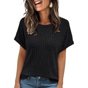 imageAUTOMET Women Shirts Summer Sweaters Regular Fit Short Sleeve Tunic Tops 2025 Dressy Casual Business BlousesBlack