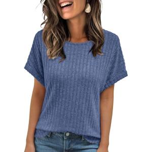 imageAUTOMET Women Shirts Summer Sweaters Regular Fit Short Sleeve Tunic Tops 2025 Dressy Casual Business BlousesBlue