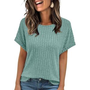 imageAUTOMET Women Shirts Summer Sweaters Regular Fit Short Sleeve Tunic Tops 2025 Dressy Casual Business BlousesBluegreen