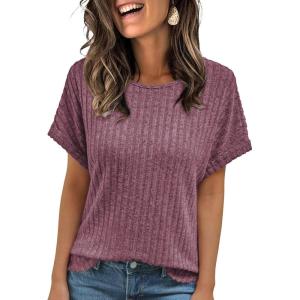 imageAUTOMET Women Shirts Summer Sweaters Regular Fit Short Sleeve Tunic Tops 2025 Dressy Casual Business BlousesBurgundy