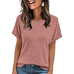 imageAUTOMET Women Shirts Summer Sweaters Regular Fit Short Sleeve Tunic Tops 2025 Dressy Casual Business BlousesCoral