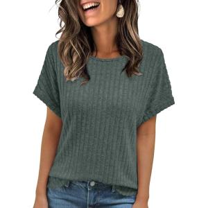 imageAUTOMET Women Shirts Summer Sweaters Regular Fit Short Sleeve Tunic Tops 2025 Dressy Casual Business BlousesGreen