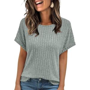imageAUTOMET Women Shirts Summer Sweaters Regular Fit Short Sleeve Tunic Tops 2025 Dressy Casual Business BlousesLightgreen