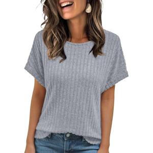 imageAUTOMET Women Shirts Summer Sweaters Regular Fit Short Sleeve Tunic Tops 2025 Dressy Casual Business BlousesLightgrey
