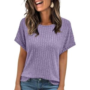 imageAUTOMET Women Shirts Summer Sweaters Regular Fit Short Sleeve Tunic Tops 2025 Dressy Casual Business BlousesPurple