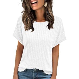 imageAUTOMET Women Shirts Summer Sweaters Regular Fit Short Sleeve Tunic Tops 2025 Dressy Casual Business BlousesWhite