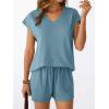 imageAUTOMET 2 Piece V Neck Cap Sleeve Shirt and Shorts Set Womens Matching Summer Lounge SetsDusty Blue