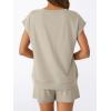 imageAUTOMET 2 Piece V Neck Cap Sleeve Shirt and Shorts Set Womens Matching Summer Lounge SetsKhaki